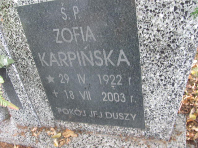 Zofia Karpińska 1922 Bielawa - Grobonet - Wyszukiwarka osób pochowanych